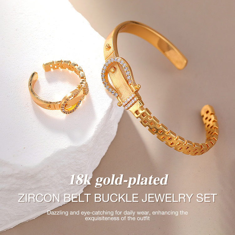 18k gold-plated diamond belt buckle jewelry set-One-year warranty, no fading promise-Give the best gift to yourself