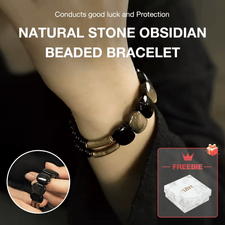 Natural Stone Obsidian Beaded Bracelet-Bring wealth and good luck, drive away negative energy. Stabilize emotions, reduce anxiety-Buy now get free jewelry box