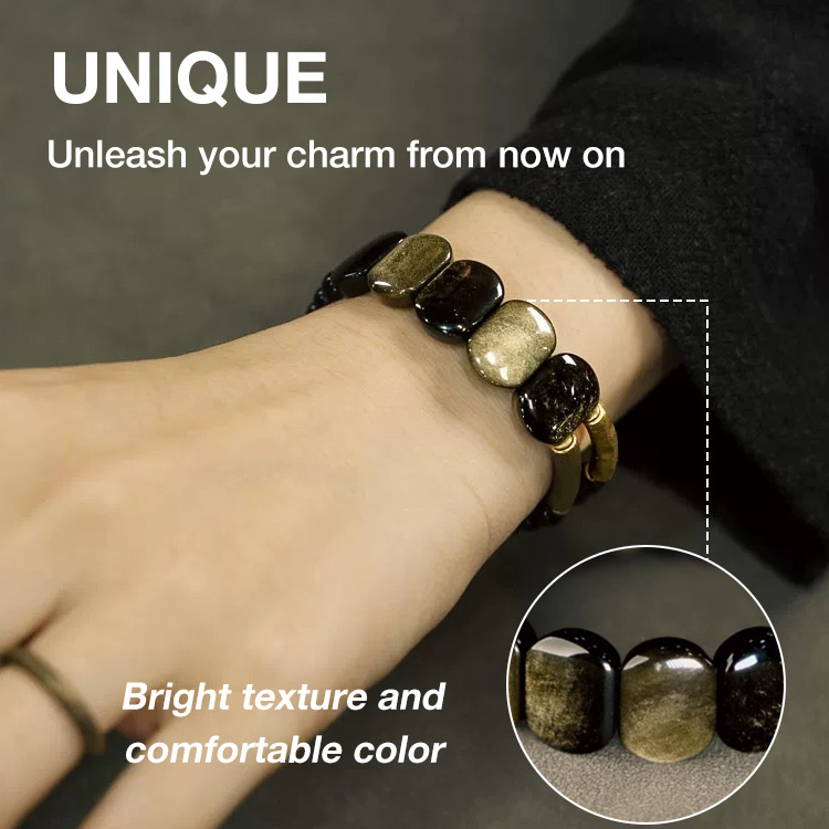 Natural Stone Obsidian Beaded Bracelet-Bring wealth and good luck, drive away negative energy. Stabilize emotions, reduce anxiety-Buy now get free jewelry box