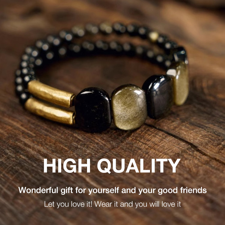 Natural Stone Obsidian Beaded Bracelet-Bring wealth and good luck, drive away negative energy. Stabilize emotions, reduce anxiety-Buy now get free jewelry box