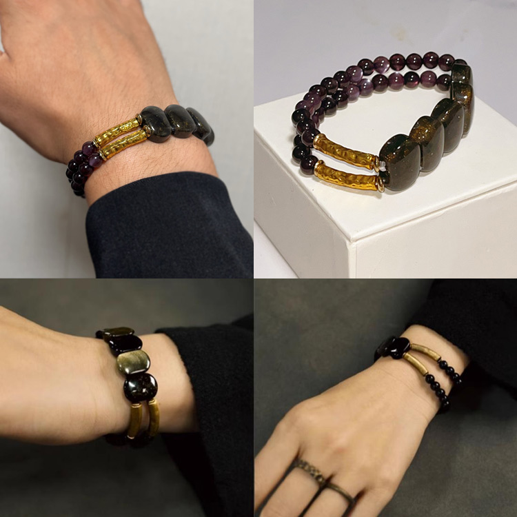 Natural Stone Obsidian Beaded Bracelet-Bring wealth and good luck, drive away negative energy. Stabilize emotions, reduce anxiety-Buy now get free jewelry box