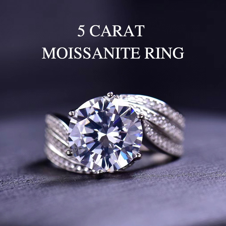 Christmas sale - 5-Carat Super Flash Moissanite Ring - Free gift box. GRA Certified. Adjustable size