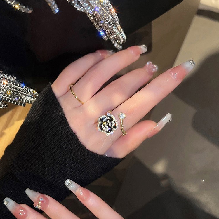 High quality zircon - French Camellia Open Ring - adjustable size, free gift box