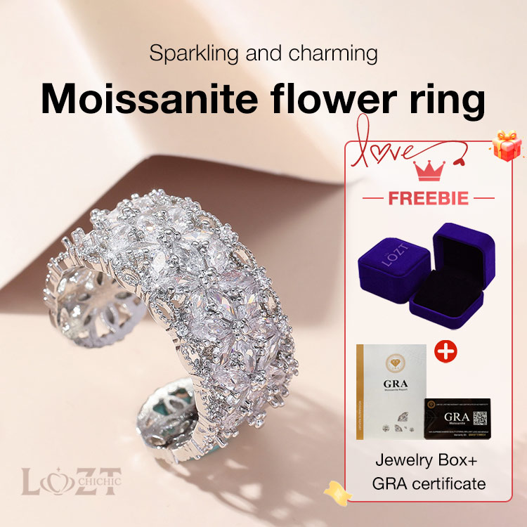 7.7 Great Sale - Buy 1 ring get 1 bracelet - Dazzle with Elegance - Moissanite Flower Ring - With GRA certificate and free jewelry box