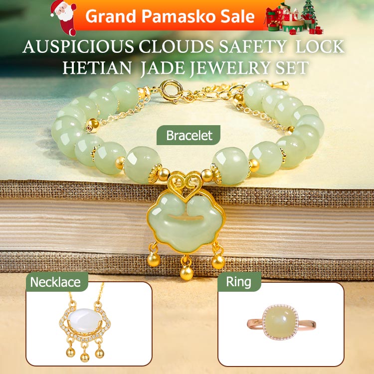 Auspicious Clouds Safety Lock Hetian Jade Jwelety Set