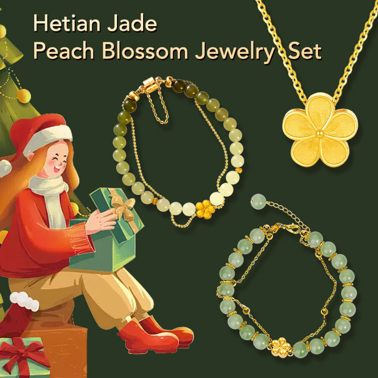 Best Christmas Gift-Hetian jade peach blossom jewelry set-marriage and family happiness