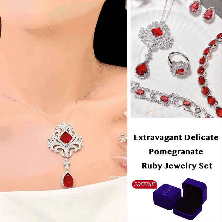Extravagant Delicate Pomegranate Ruby Jewelry Set