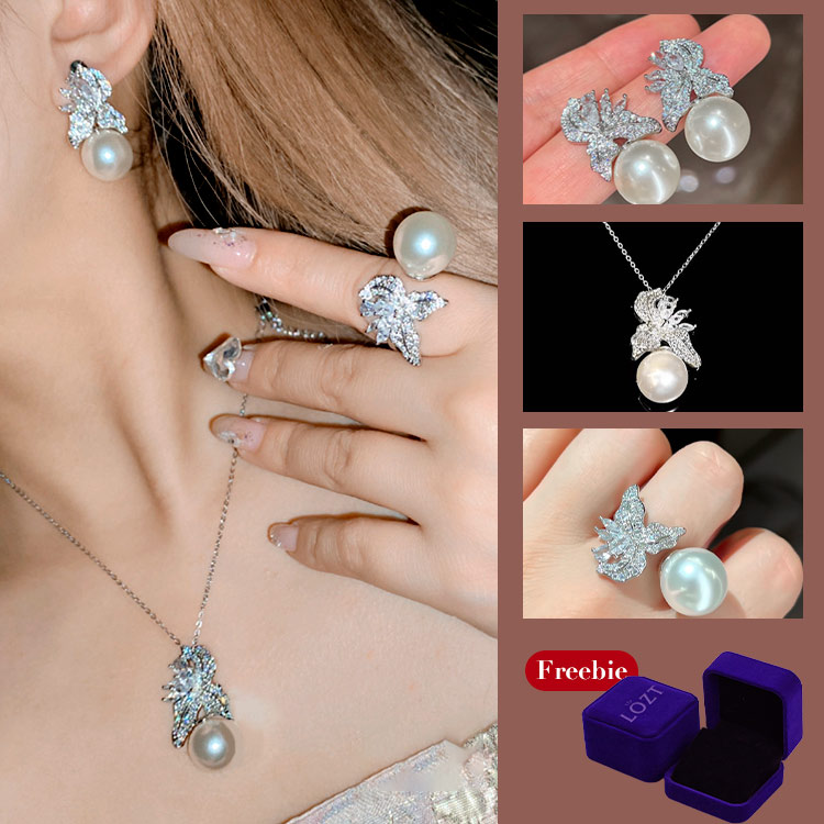 Store Anniversary Promotion Buy 3 for ₱599 each-Iris Flower Zircon Pearl Jewelry Set