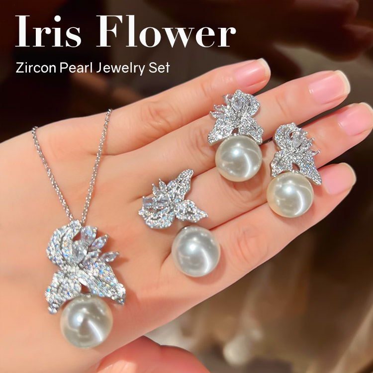 Store Anniversary Promotion Buy 3 for ₱599 each-Iris Flower Zircon Pearl Jewelry Set