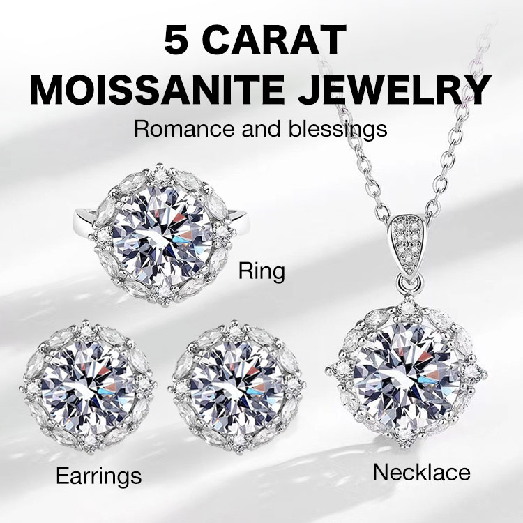 Shining all day - 5 Carat Moissanite Jewelry Set - GRA certificate, free gift box	
