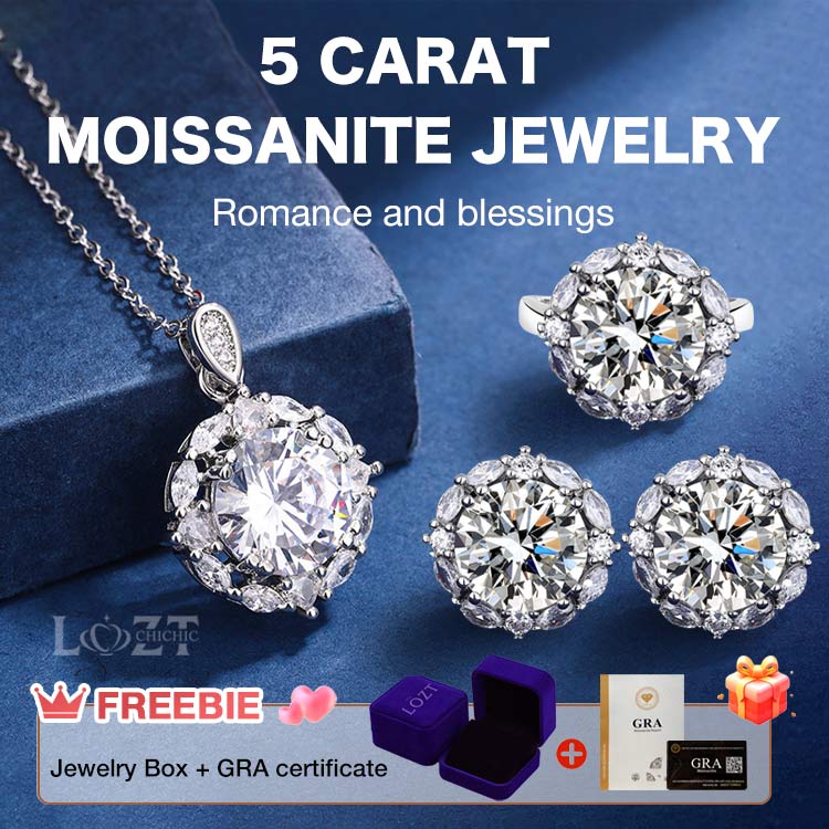 Shining all day - 5 Carat Moissanite Jewelry Set - GRA certificate, free gift box	