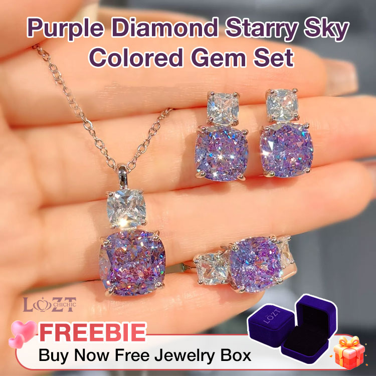 Purple Diamond Starry Sky Colored Gem Set - Free jewelry box