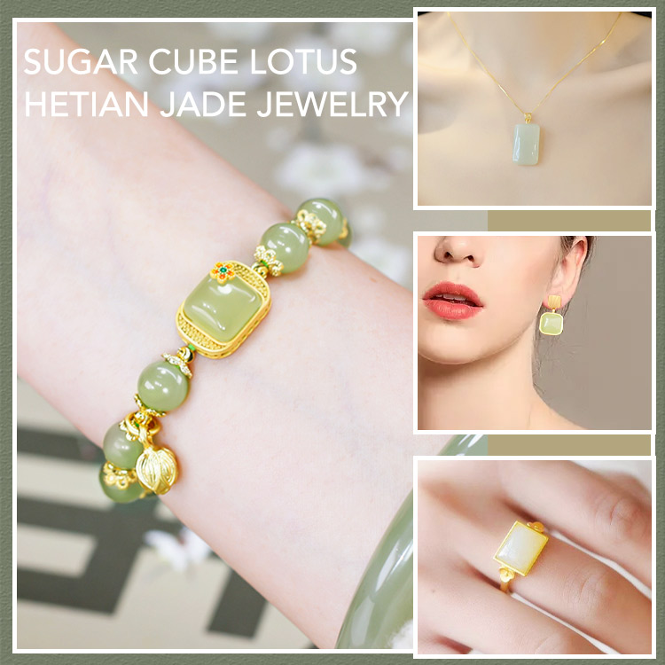Halloween Sale-18k gold plated Sugar cube lotus and Tian jade jewelry-Do not fade-4 piece set for only ₱474 each