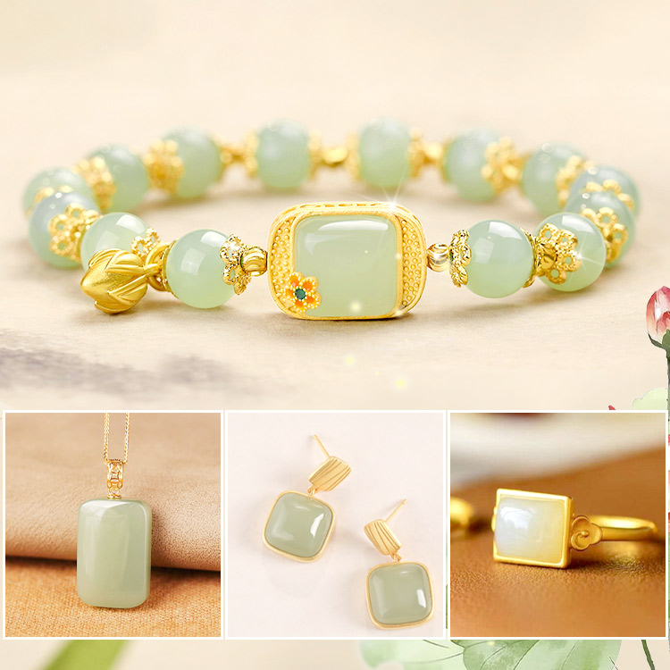 Halloween Sale-18k gold plated Sugar cube lotus and Tian jade jewelry-Do not fade-4 piece set for only ₱474 each