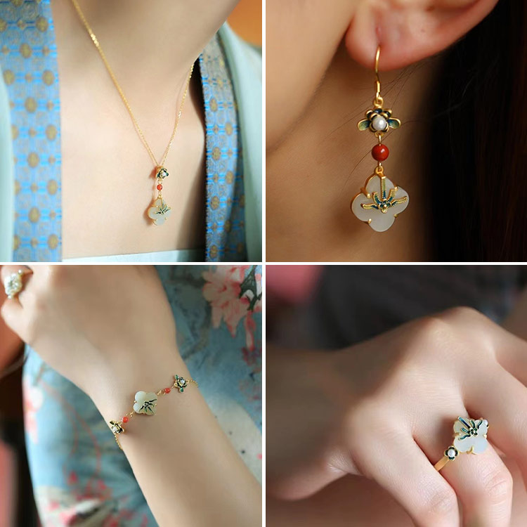 18k Gold Plated Hetian Jade Enamel Four-Piece Set-Buy 4 pieces for only ₱557 each