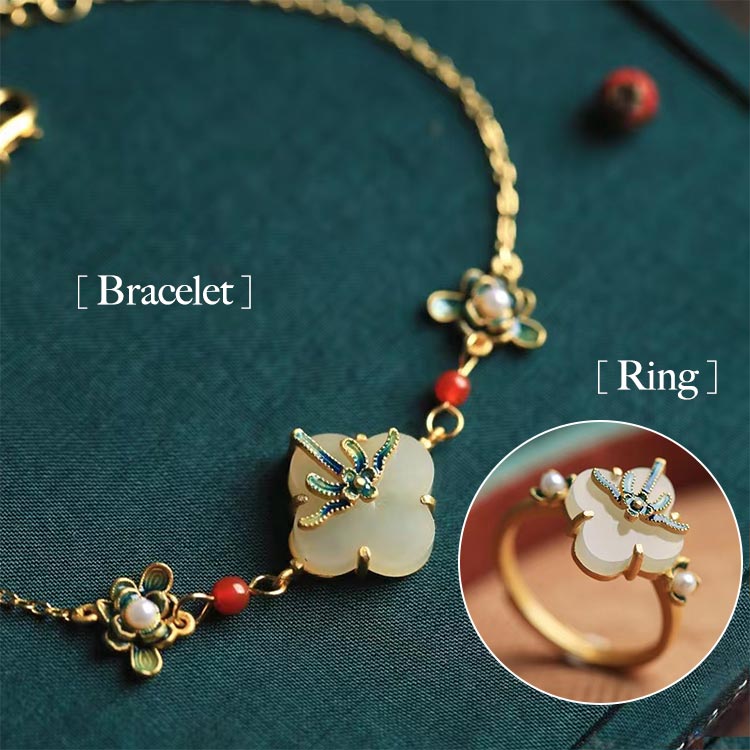 18k Gold Plated Hetian Jade Enamel Four-Piece Set-Buy 4 pieces for only ₱557 each