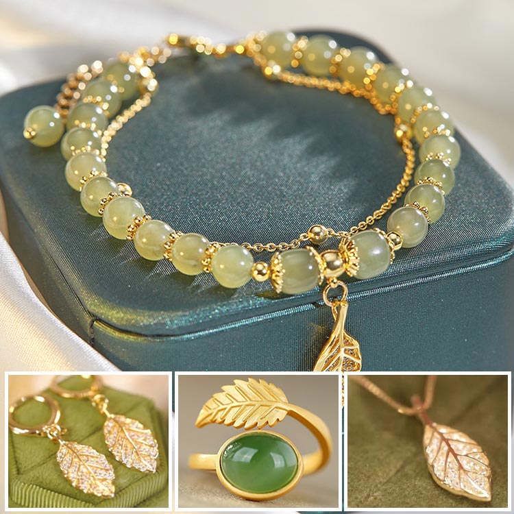 Gold Branches And Jade Leaves Series Jewelry Set