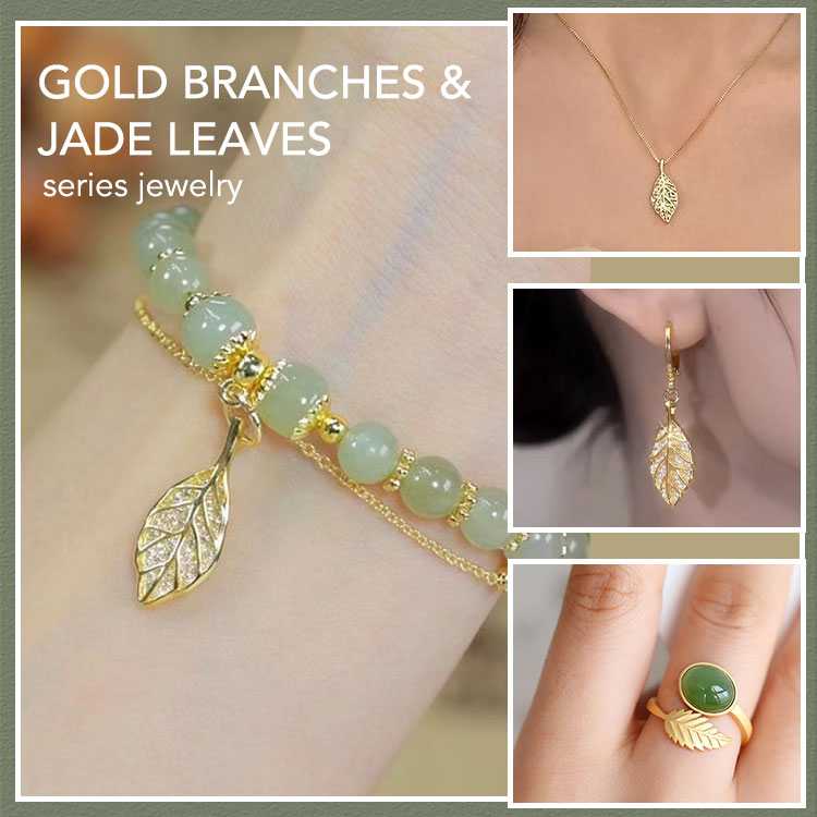  Mid-year Promo-18K Gold Branches And Jade Leaves Series Jewelry-Four-piece set for only ₱580 each