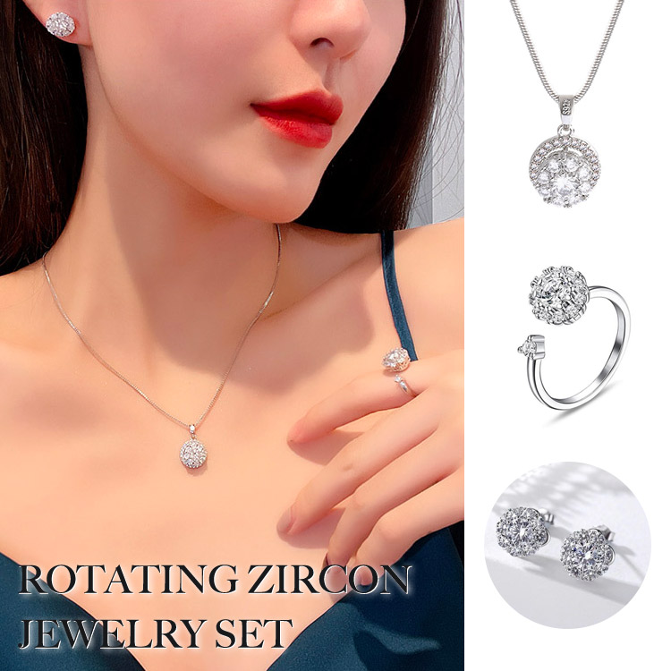 Three-piece set for only ₱533 each-Rotating Zircon Jewelry Set-become elegant/lucky