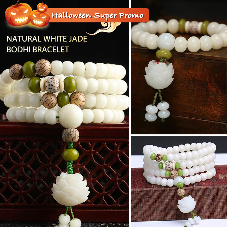 Hallowen Super Promo- Necklaces and Bracelets Natural White Jade Bodhi Beads-45% OFF