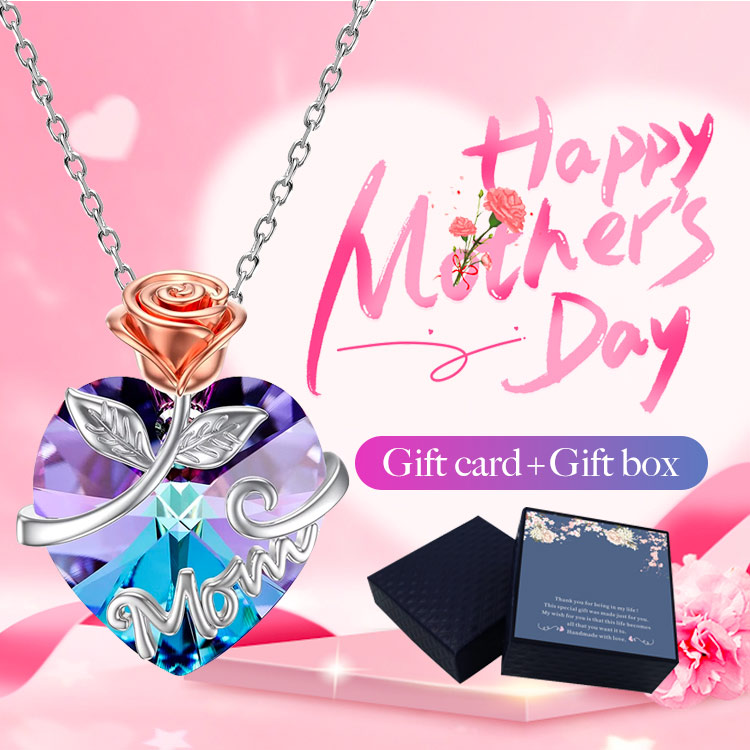 Mother Day Sale - Heart Shape Rose Crystal Necklace - FREE Box And Gift Card - Perfect gift