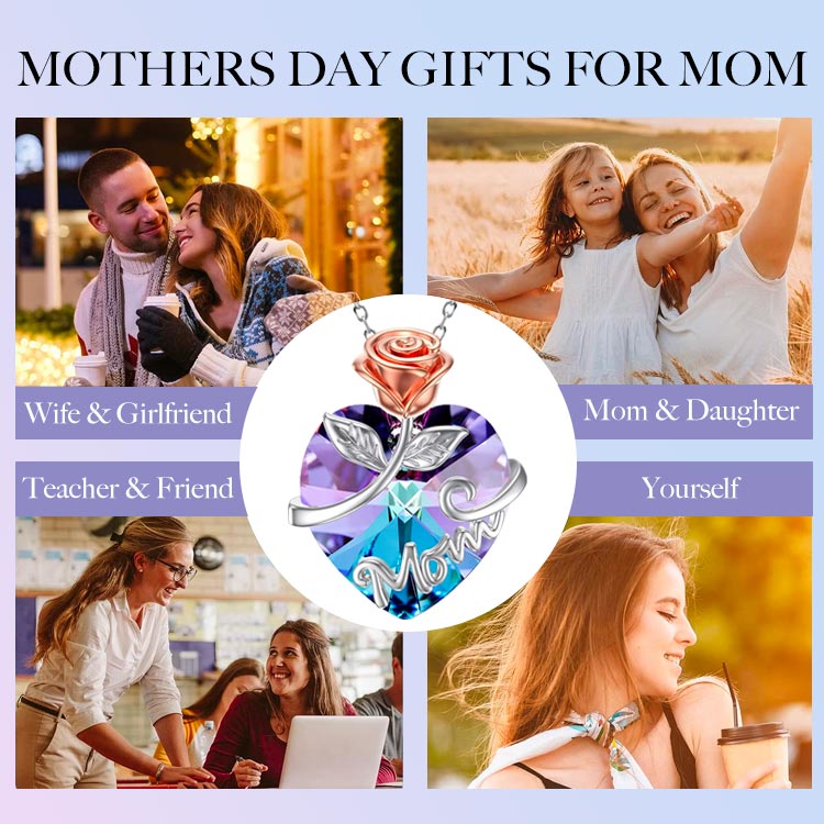 Mother Day Sale - Heart Shape Rose Crystal Necklace - FREE Box And Gift Card - Perfect gift