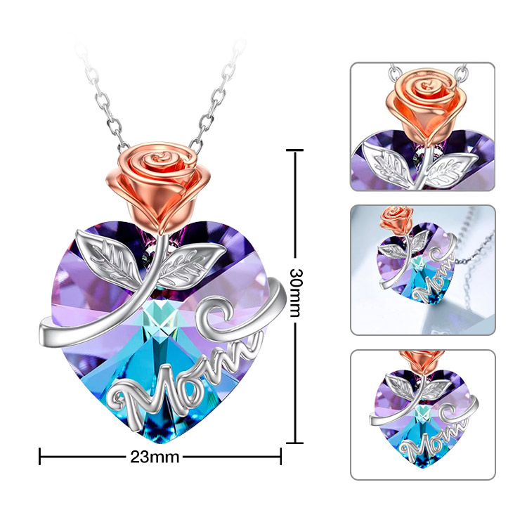 Mother Day Sale - Heart Shape Rose Crystal Necklace - FREE Box And Gift Card - Perfect gift