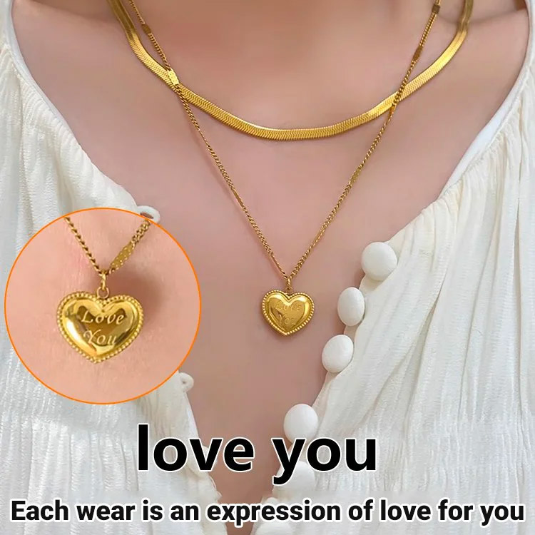 Store Anniversary Promotion Buy 2 for ₱799 each-Italian Titanium Steel Double Heart Necklace-Chain Size 40cm+5cm