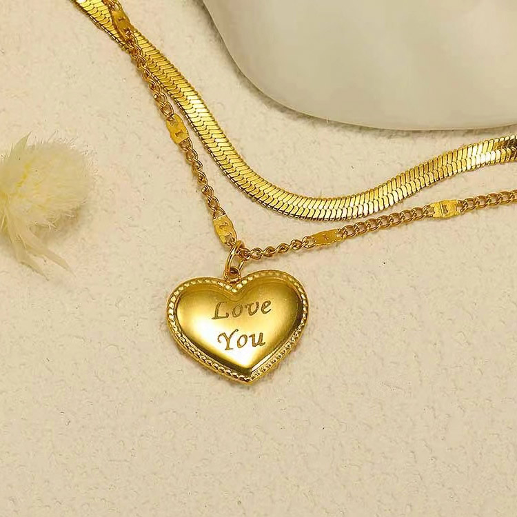 Store Anniversary Promotion Buy 2 for ₱799 each-Italian Titanium Steel Double Heart Necklace-Chain Size 40cm+5cm