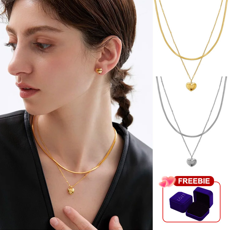 Store Anniversary Promotion Buy 2 for ₱799 each-Italian Titanium Steel Double Heart Necklace-Chain Size 40cm+5cm