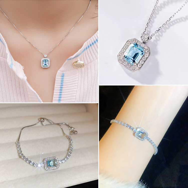 7.7 Super Sale-Add ₱200 get bracelet - Luxurious Blue Diamond Necklace. With free jewelry box