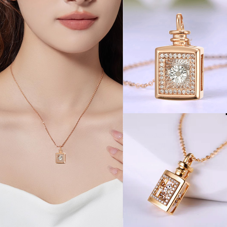 Sparkling Perfume Bottle Pendant Necklace - Sway and Jump with Eternal Shine. Never Fades - Free jewelry box