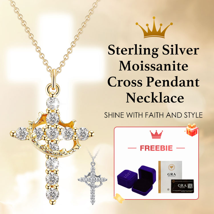 second one only 299 - Sterling Silver Moissanite Cross Pendant Unisex Necklace - Gra certificate, Free Gift box
