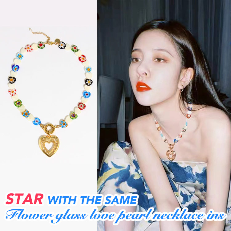 Korean Star With The Same Flower Glass Love Pearl Necklace