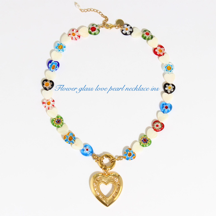 Korean Star With The Same Flower Glass Love Pearl Necklace